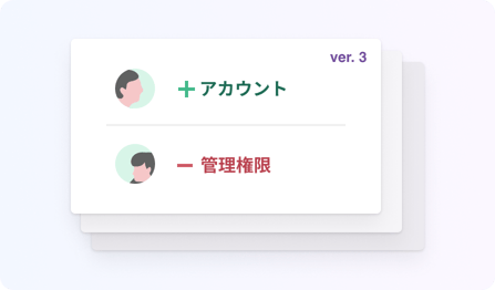 イラスト:カードが3枚重なっている、一番上のカードには「ver.3」の文字と変更点が書かれている